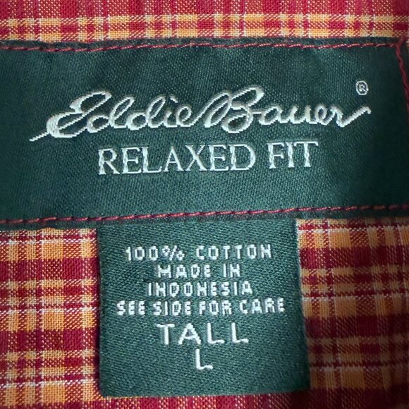 Men's EDDIE BAUER Relaxed Fit Plaid Quick Dry Button-Down Shirt- Size Lg. Tall - Picture 8 of 13